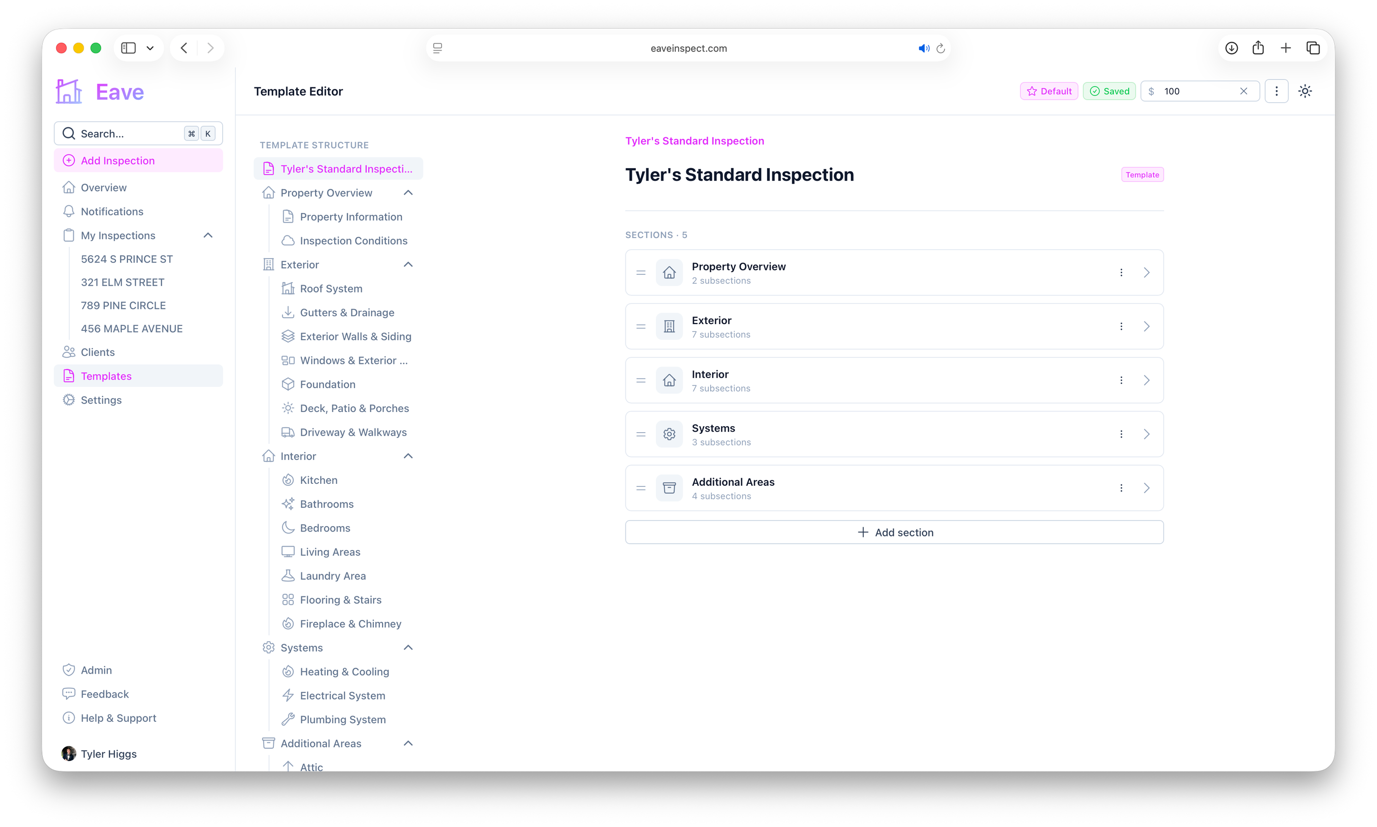 Screenshot of the Eave template editor
