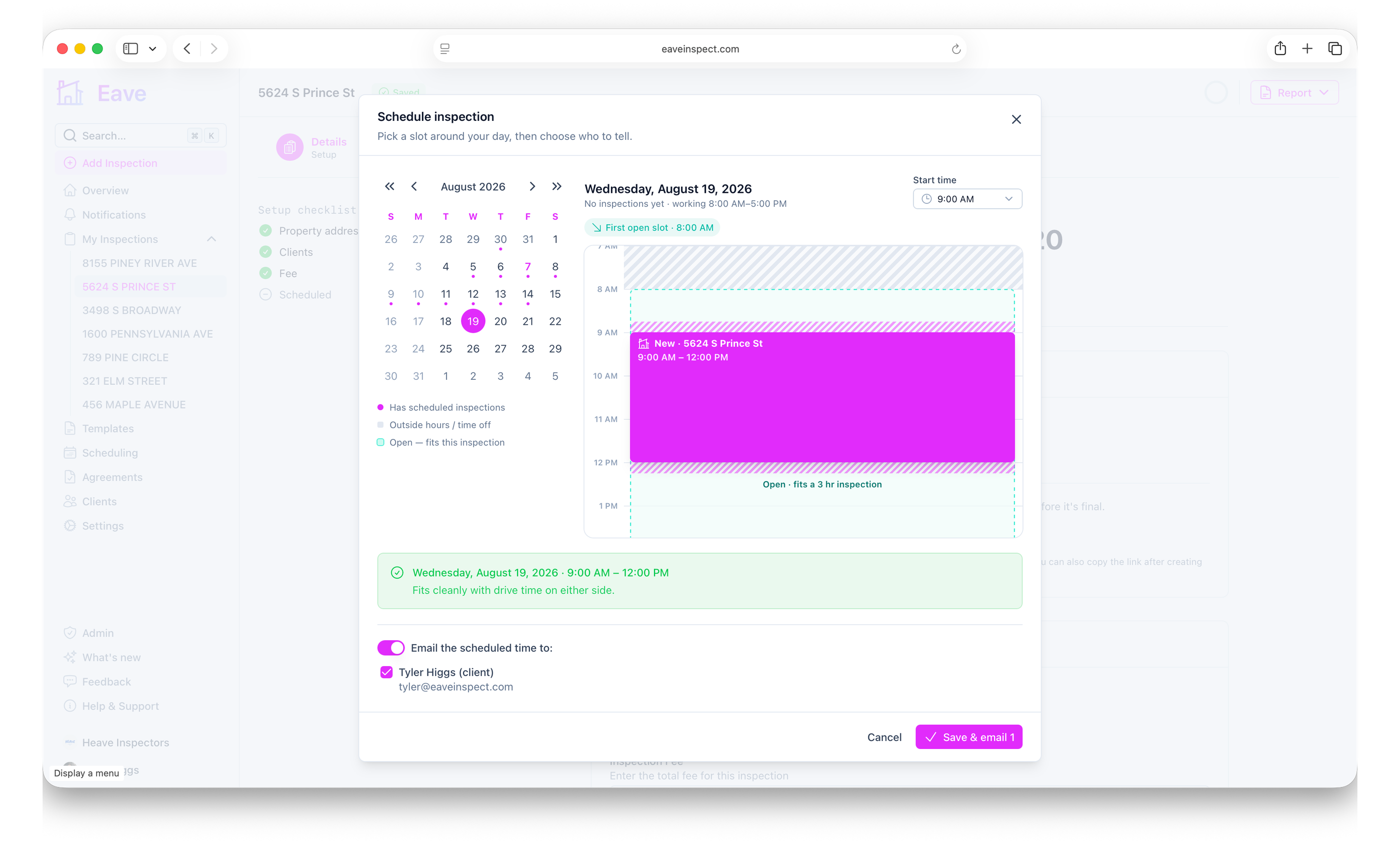 Screenshot of the Eave inspector scheduling timeline