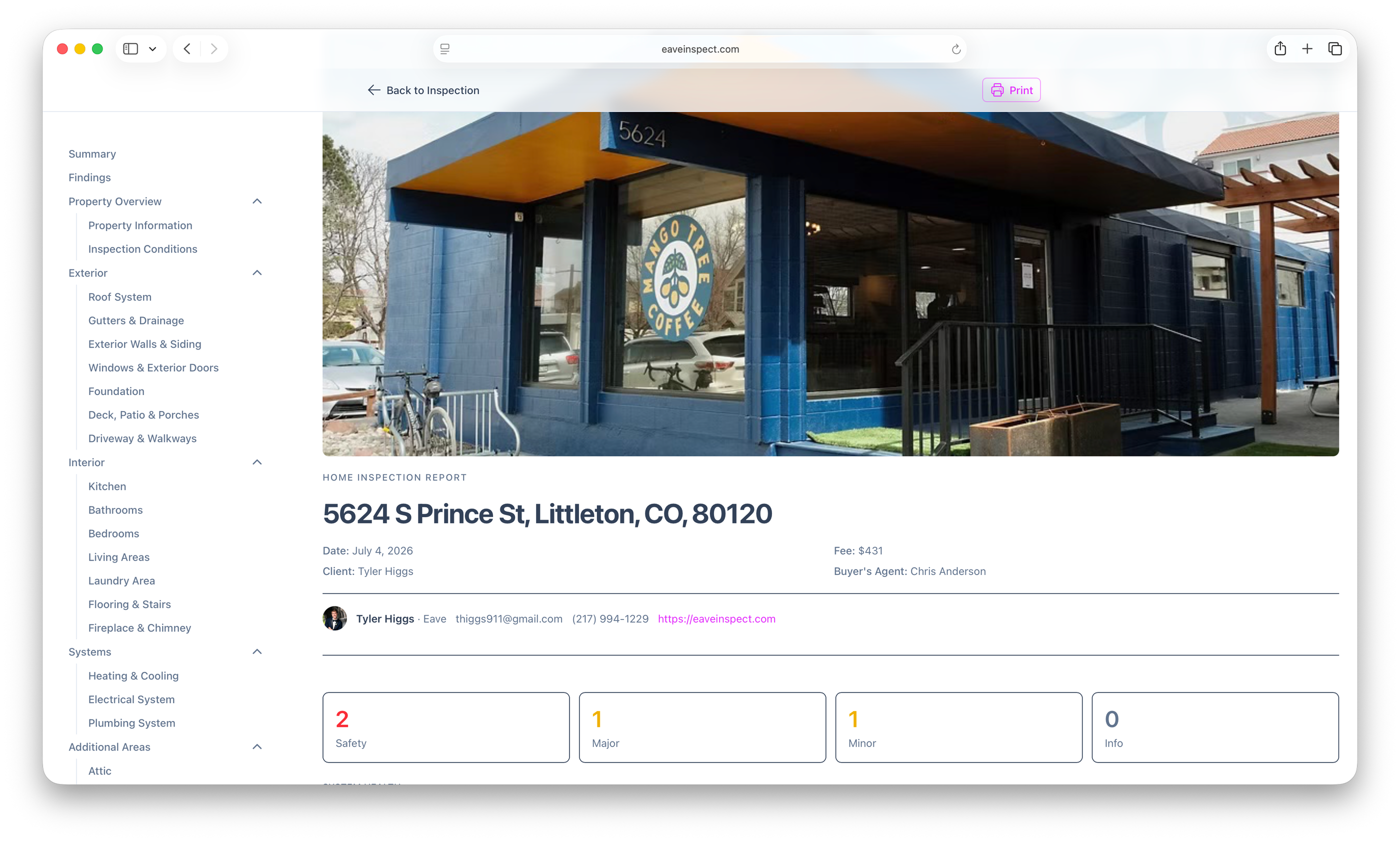 Screenshot of an Eave report preview