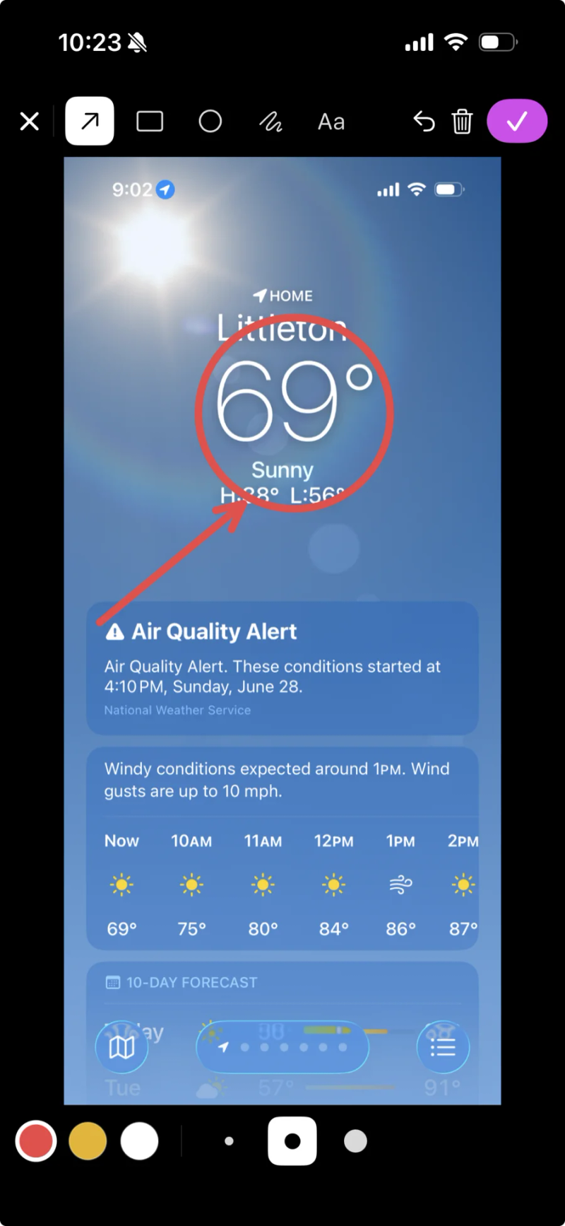 Screenshot of annotating a photo in the Eave iOS app